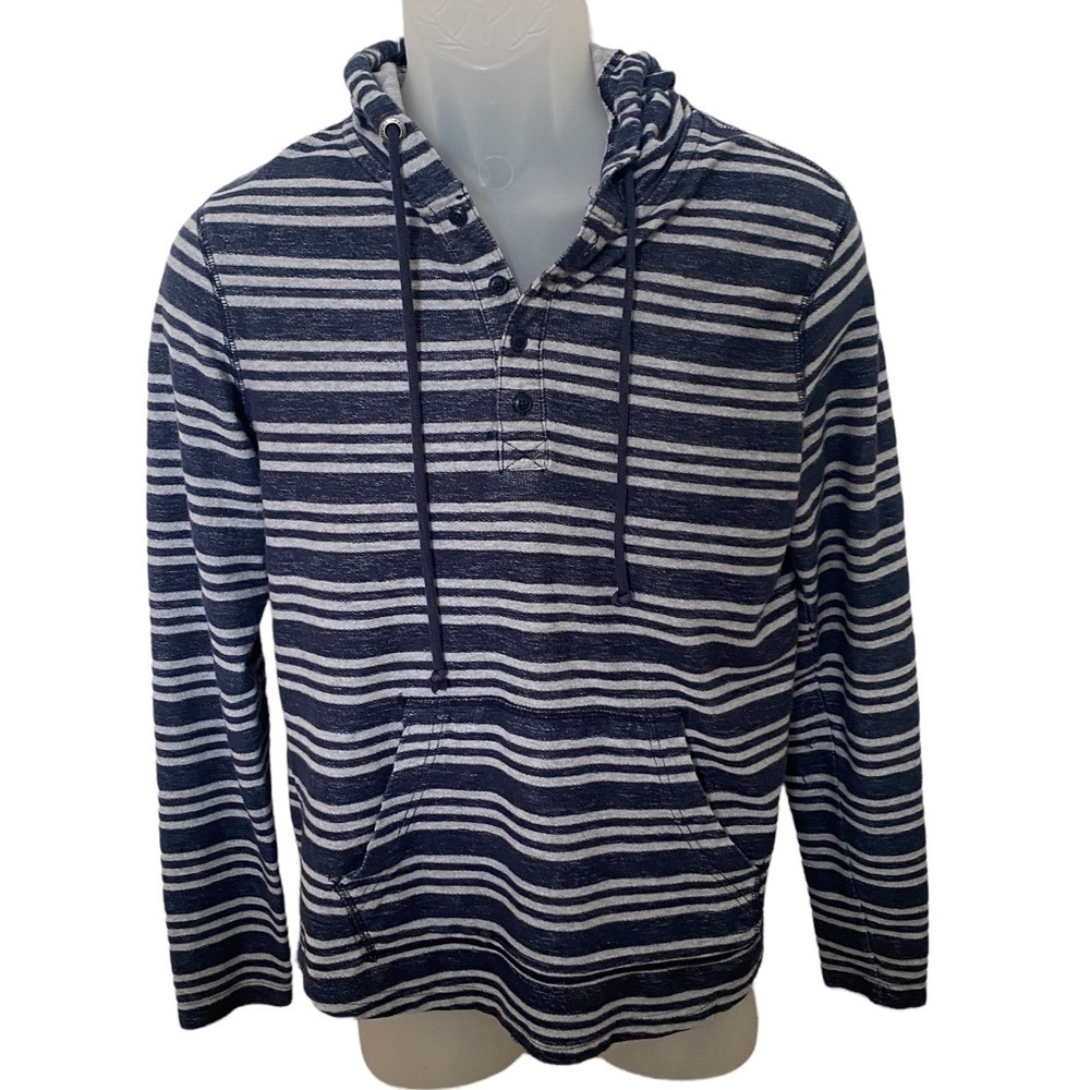 AEROPOSTLE Hoodie Pullover Navy Blue & Gray Stripe Sweatshirt Women SP S…